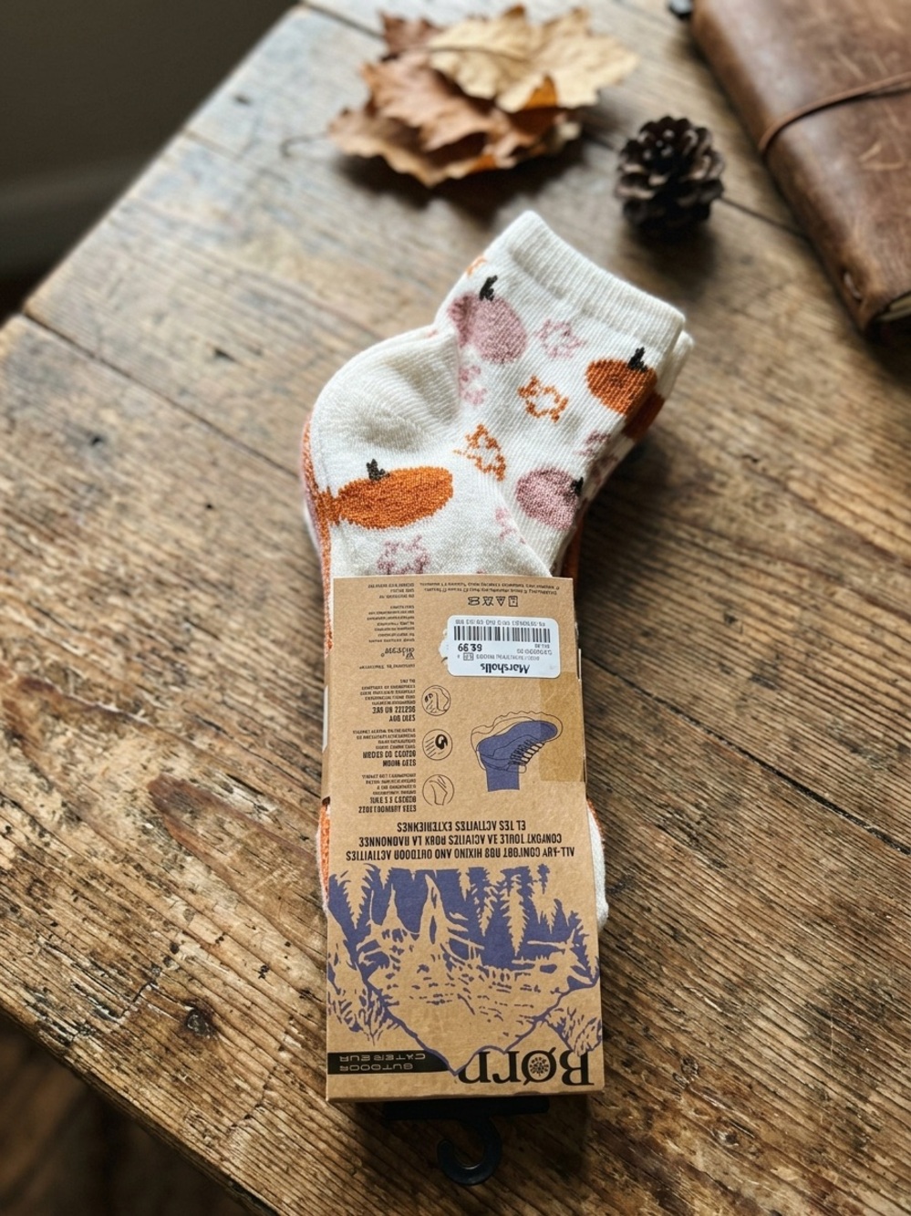 Born Cream Crew Socks with Orange & Pink Pumpkin Motif
